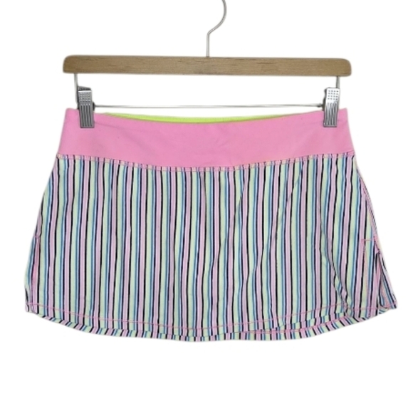 Ivivva | Pink Blue Yellow Black Striped Skort Girls Size 14 - Picture 1 of 5